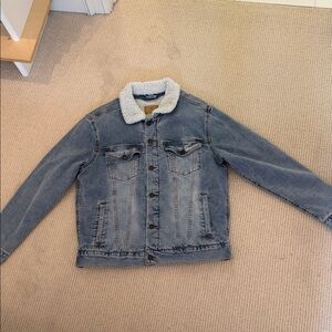 Taylor Swift Blue Denim Jean Jacket with White Sherpa Collar